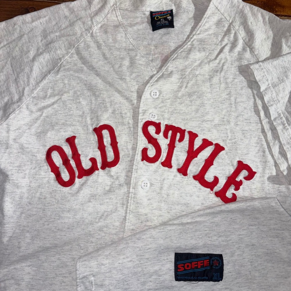 Vintage Old Style Beer Soffe Baseball Jersey Mens XL Gray USA Raglan Farm